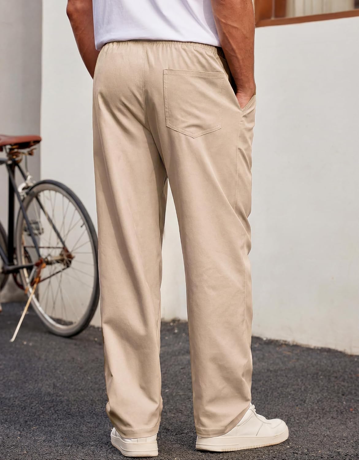 COOFANDY Men's Casual Chino Pants Relaxed Fit Drawstring Elastic Waist Lightweight Pant Twill Pleated Trousers