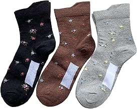 C100 Women's Socks, One-Handed, Wool Blended, Warm, Floral Pattern, Nursing Socks, Thermal, Cold Protection, No Cuffs, Facilities, Hospitals, Set of 3 Pairs (Colors Available), Pink, Brown, Grey