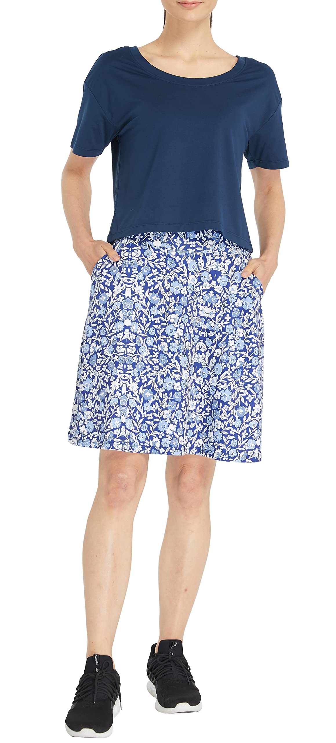 HonourSex Faldas de longitud a la rodilla para mujer, faldas causales con bolsillos, falda de golf, talla grande, faldas de longitud más larga