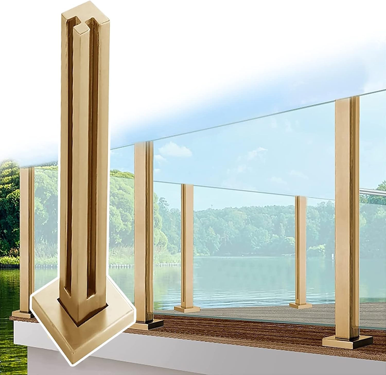 Glass Balustrade Post Clamp, Floor Mount Glass Balustrade Post, Inside/Outside Glass Railing System, Platform Partition/Veranda Protection Glass Guardrail Clamp(Corner Post,100cm/39.4")