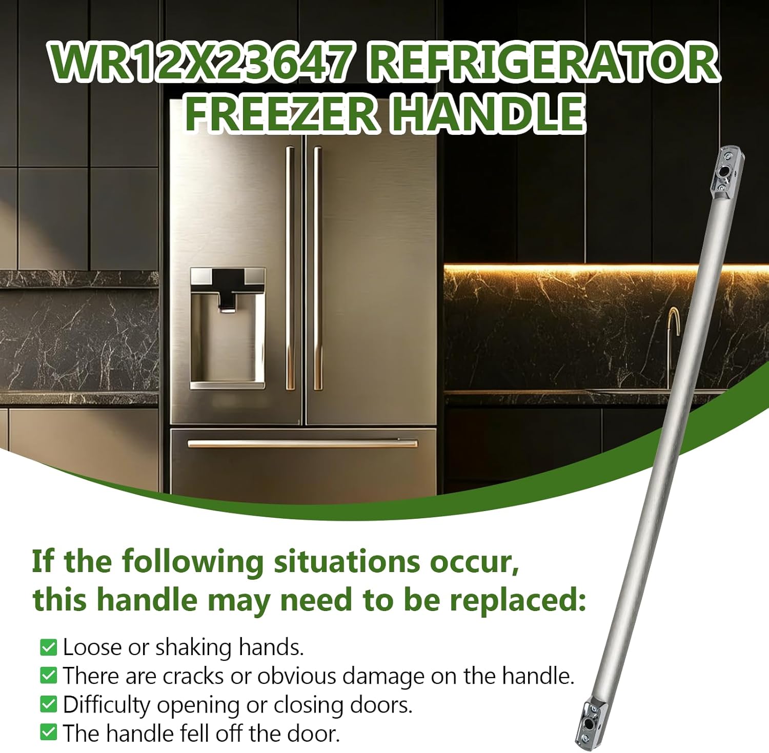 WR12X23647 Refrigerator Freezer Handle Stainless Steel Replacement for GE Models WR12X11016 WR12X11019 WR12X22650 PYE22PSHCSS,PYE22PSHHSS,GFE29HSDISS DFE28JSHDSS Food Door Handle
