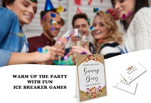 Miniatura 3 de Guess How Many Gummy Bears Are in the Jar - 1 cartel de pie y 50 tarjetas de adivinanzas, juego de baby shower con temática de oso de otoño para