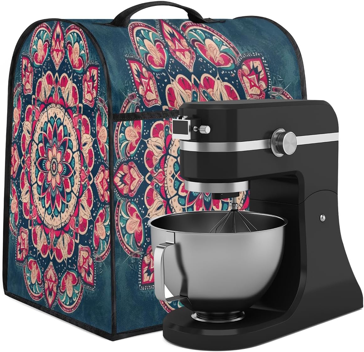 Mandala Ethnic Flower Kitchen Aid Mixer Cover Compatible with 6-8 Quart Stand Mixer Dust Cover with Pockets and Handle Accessories Appliance Organizer Bag Fits Tilt Head & Bowl Lift Models