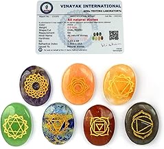 Reiki Crystal Products Certified 7 Chakra Symbol Engraved Set, Seven Chakra for Reiki Healing, Good Luck and Positive Energy, Prosperity, Money, Aura Cleansing, Spiritual Yoga Meditation