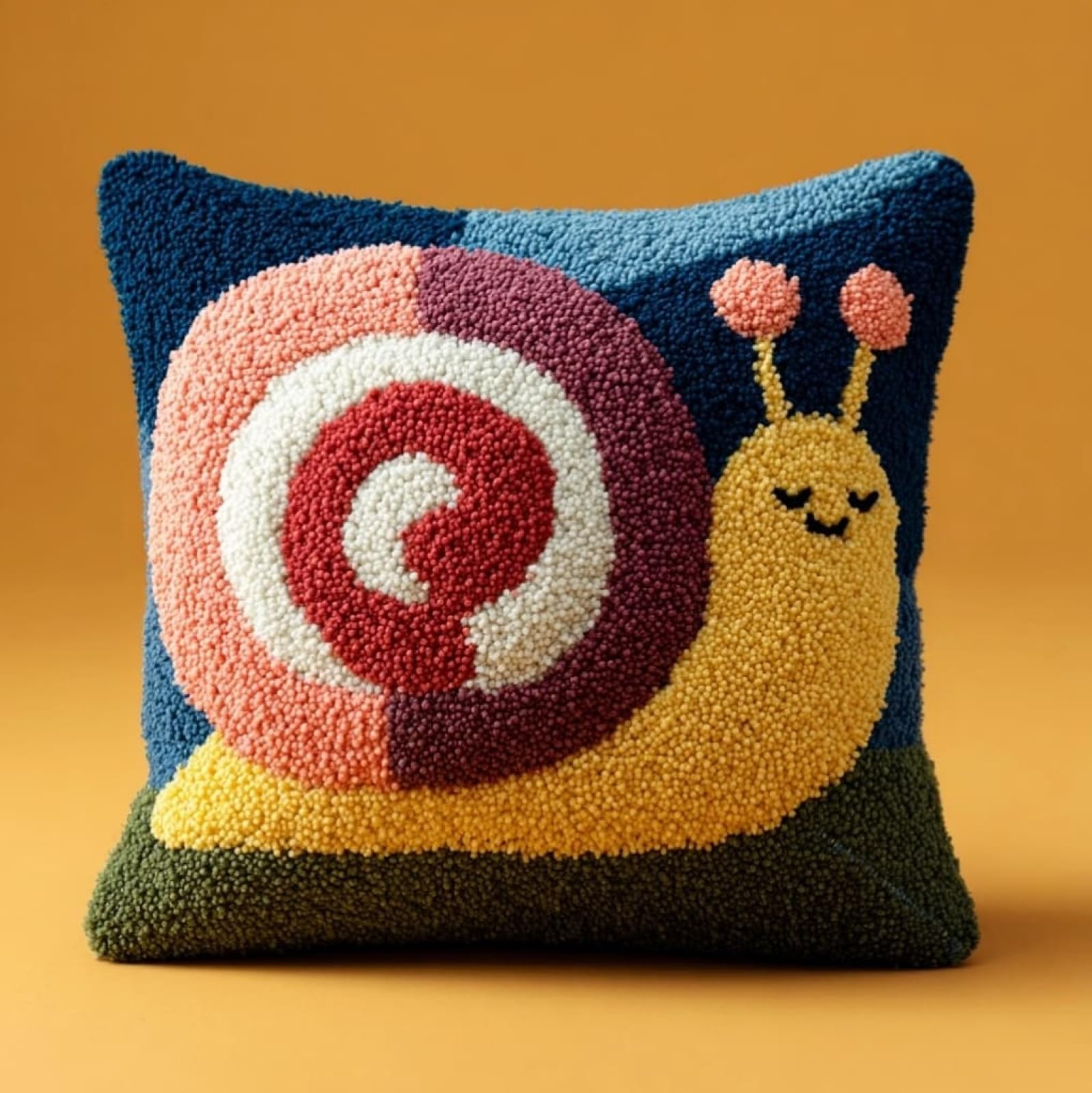 AxiangziK Latch Hook Pillow Kits with Yarn,Cute Snail Complete DIY Cushion Making Craft Kits,43x43cm Latch Hook Adult Craft Kits for Women