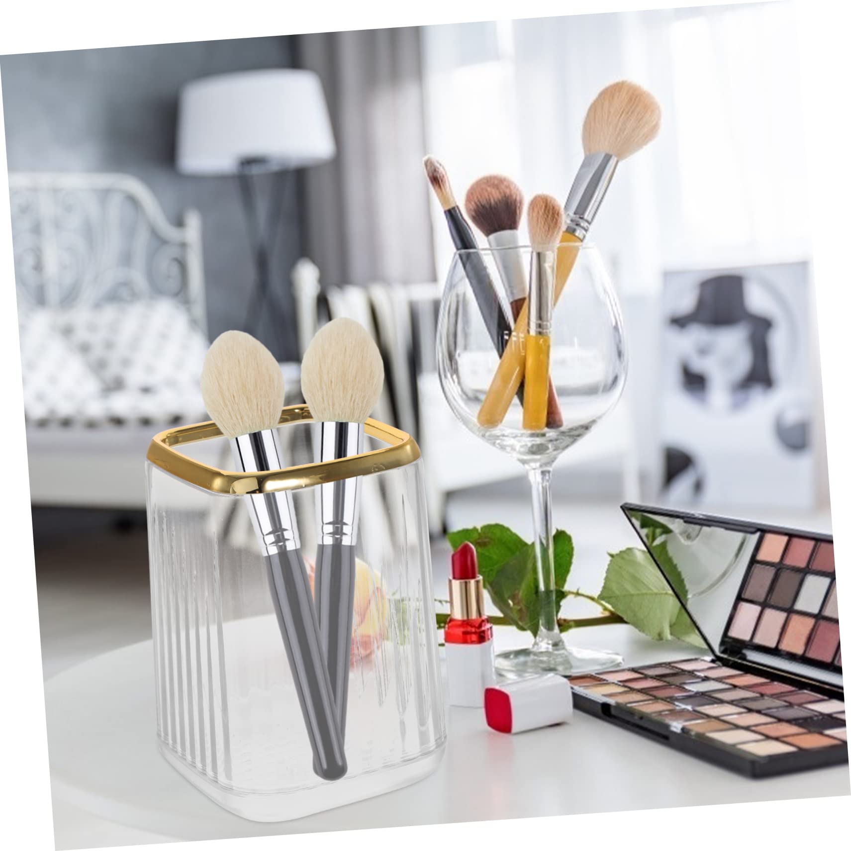 WOONEKY Makeup Brush Holder Transparent Pen Container Desktop Cosmetic Organizer Makeup Brush Storage Tube for Home Office Vanity - Image 3