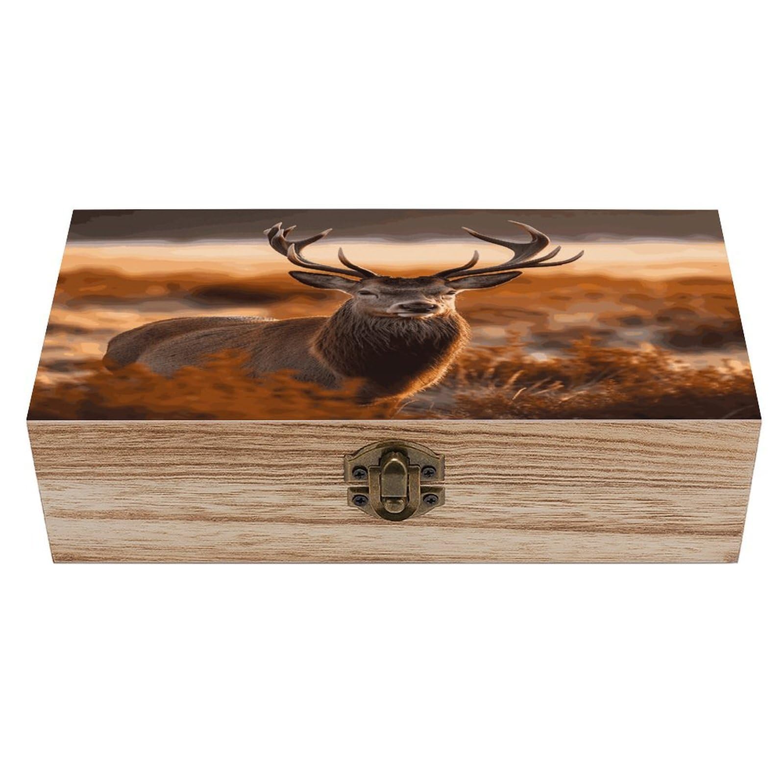 VstaDank Antler Red Deer Wooden Storage Box Wooden Keepsake Box with A Hinged Lid Fashion Memory Treasure Boxes Decorative Jewelry Case for Crafts Photo Home Decor Wood Gift Box
