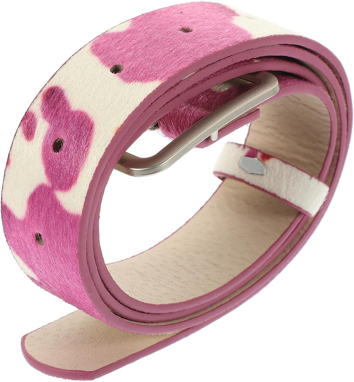 Cow Print Faux Fur Belt for Women Adjustable Pu Waistband Western Style Jeans Belt Casual Pants Accessory