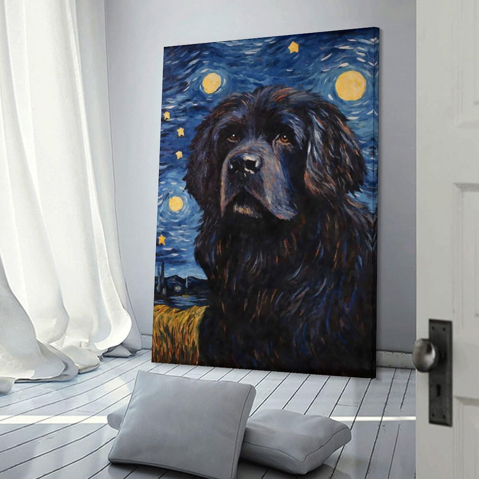 Junmoney Frame-Style-13 Newfoundland Dog Starry Decorative Wall Artwork 20X30inch(50X75cm), For Corridors, Hallways Or Apartment Entries, Home Artwork For First Impressions