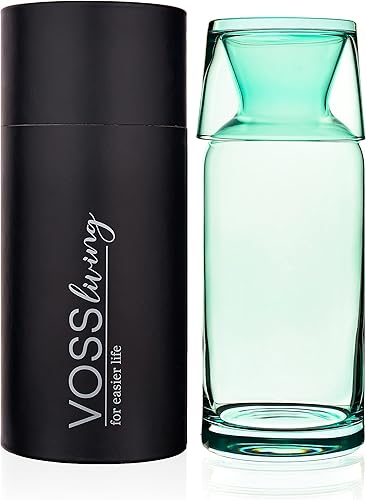 VOSS Living - Juego de jarras de agua y vasos de noche, 23.6 onzas - Jarra de agua de vidrio - Jarra de agua para mesita de noche y vidrio - Juego