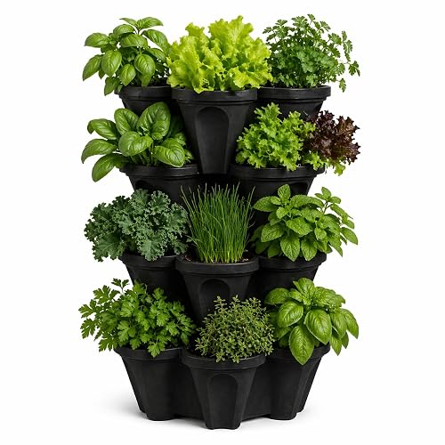 Vertical Garden Planter 4 Tier Stackable System 16 Plants, Space
