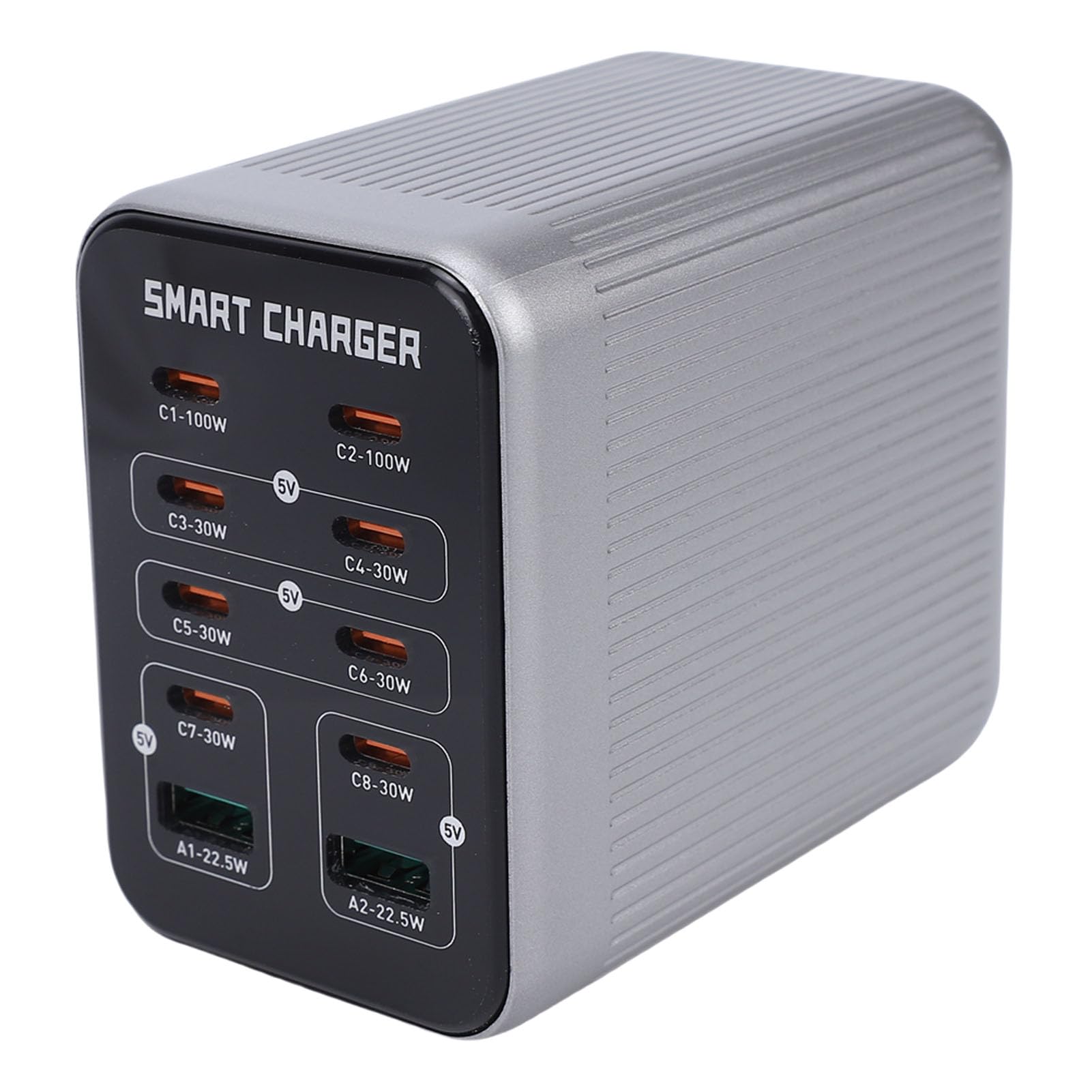 Cryfokt Station de Chargeur PD QC, Hub de Charge Rapide 200 W, GaN Tech, Chargeur de Bureau 10 en 1, 2 Ports QC3.0/8 PD, Mural 6 Ports avec Cordon de 1,5 M, Adaptateur de (Prise UE)