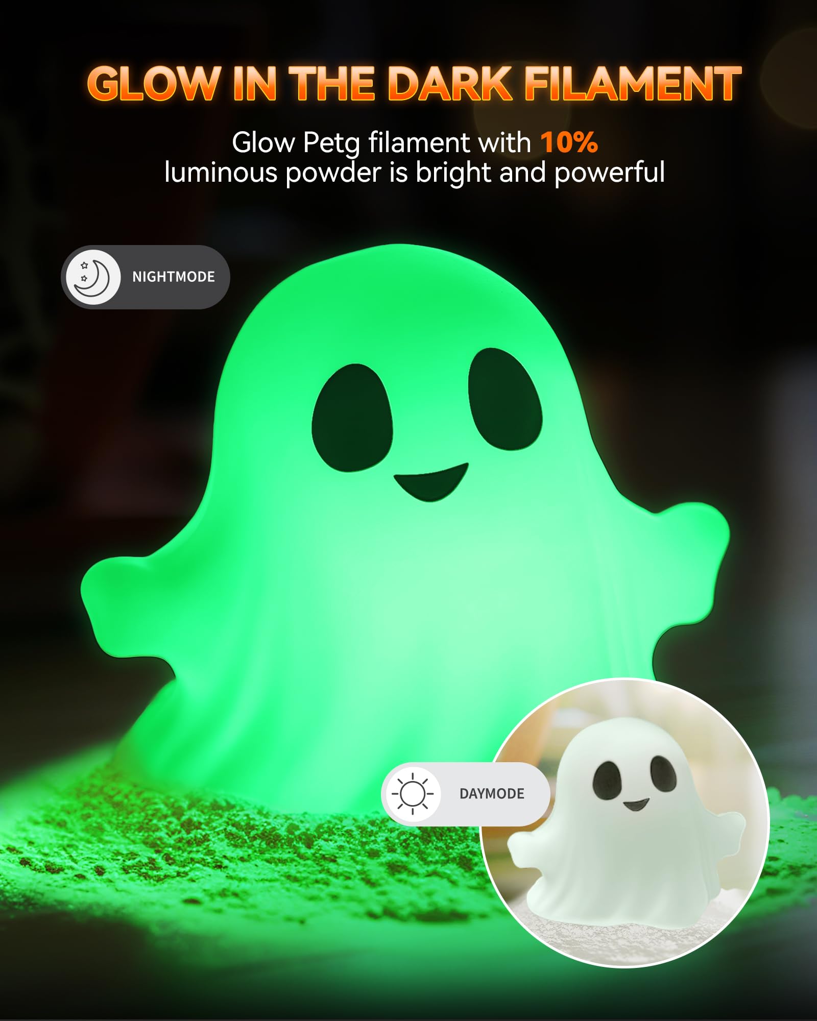 TECBEARS PETG Filament 1.75mm Glow in The Dark, Filament d'imprimante 3D PETG Lumineux Forte Ténacité, Bobine de 1kg, Précision Dimensionnelle +/- 0,02 mm, Effet Éclatant Longue Durée, Glow Vert