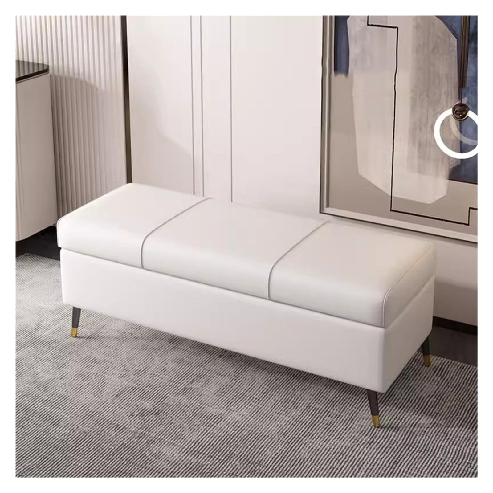 Banc de rangement coffre blanc pour stopper le désordre en bout de lit en toute sécurité
