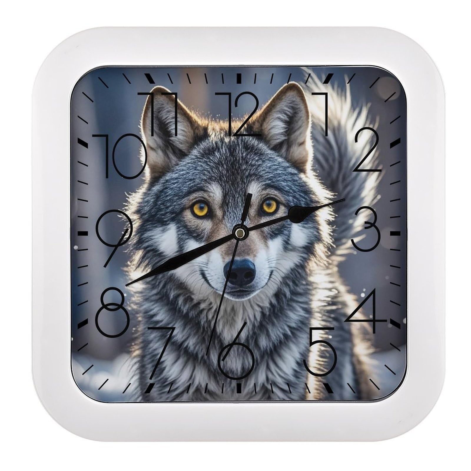 LZQPOEAS Cute Wolf Wall Clock Fashionable Versatile Silent Wall Clock Simple Elegant Non Ticking Analog Clocks Easy to Install Square Modern Clocks for Home Decoration