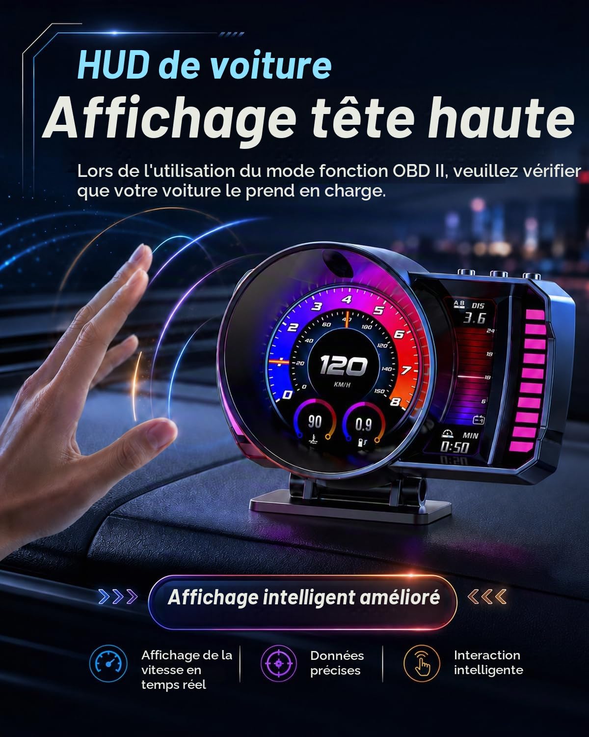 NHOPEEW Affichage Tête Haute Voiture 3,5" GPS+OBD2 Double Système