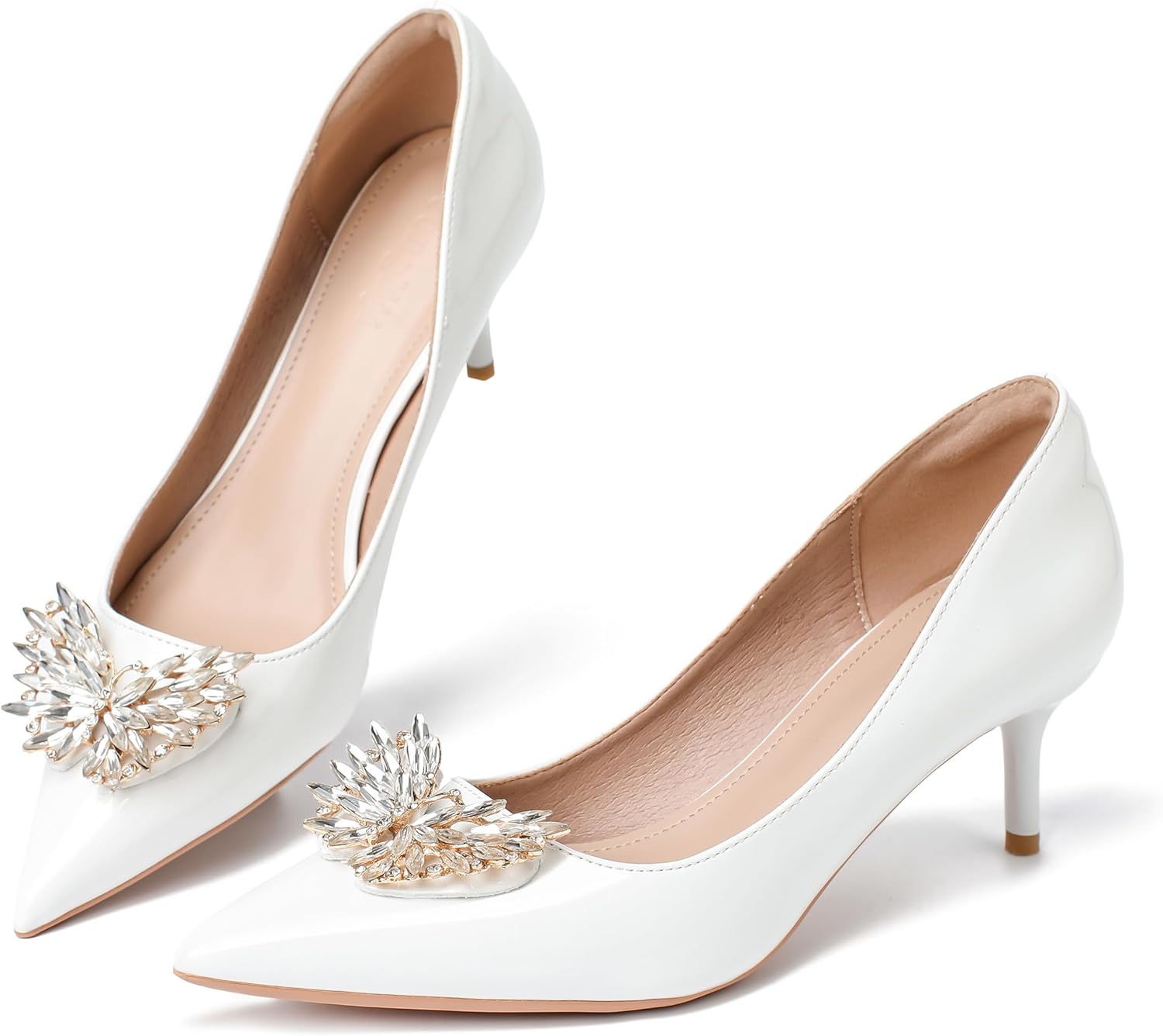 Kitten Heels for Women 2 Inch Rhinestone Bow Pointed Toe High Heels Comfortable Leather Stiletto Pumps Wedding Party Dress Shoes