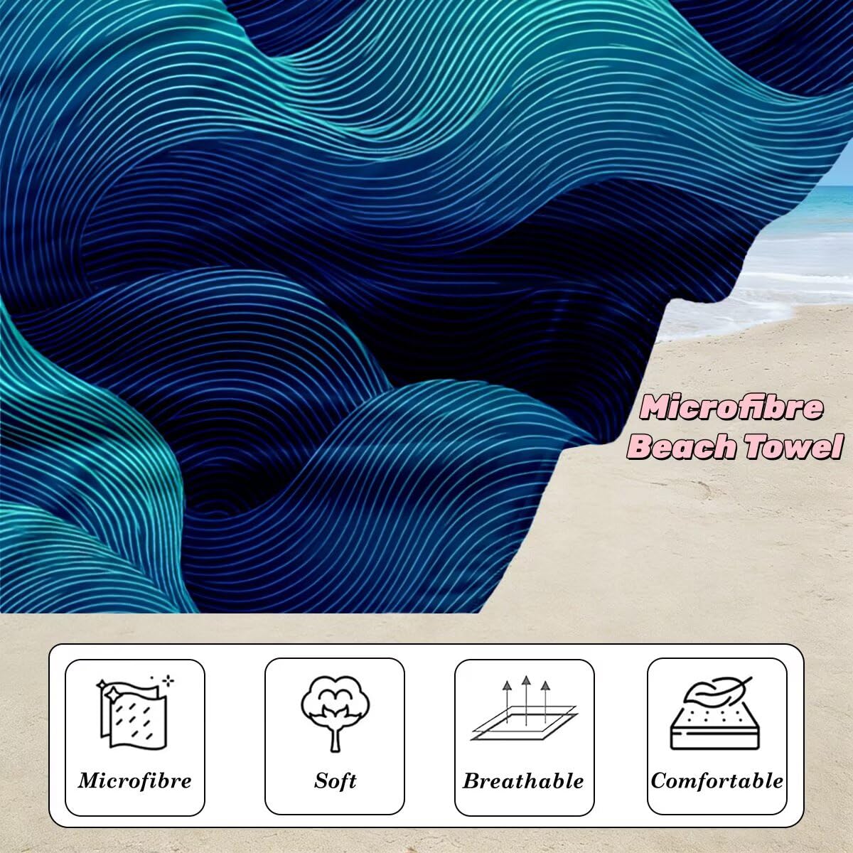 Toalla Playa 90x180 cm, Toalla Gimnasio Microfibra Secado Rapido, Juego de 2 Antiarena Toallas de Playa, Ligera Compacta Toallas Microfibra Grande para Viaje, Regalo Hombre Mujer (Abstracto) -4527