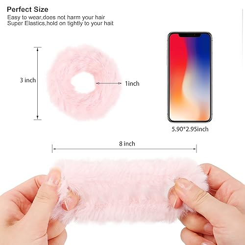 Miniatura 4 de Coleteros peludos de color rosa para Halloween, Navidad, accesorios para el cabello, lazos para el pelo peludo para niñas, lindo kawaii de piel