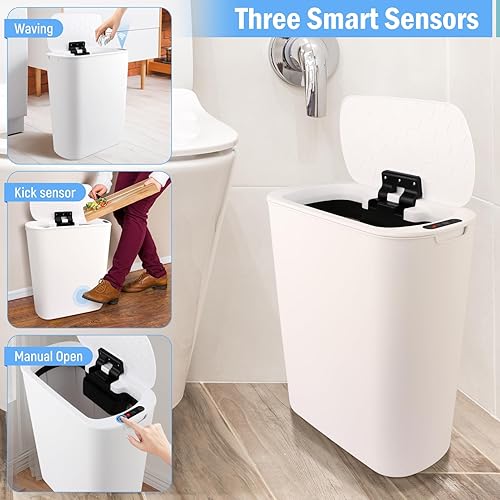 Miniatura 2 de Basurero automático para baño, sin contacto, con sensor de movimiento, con tapa de sellado, 5.28 galones, impermeable, de plástico, delgado, para