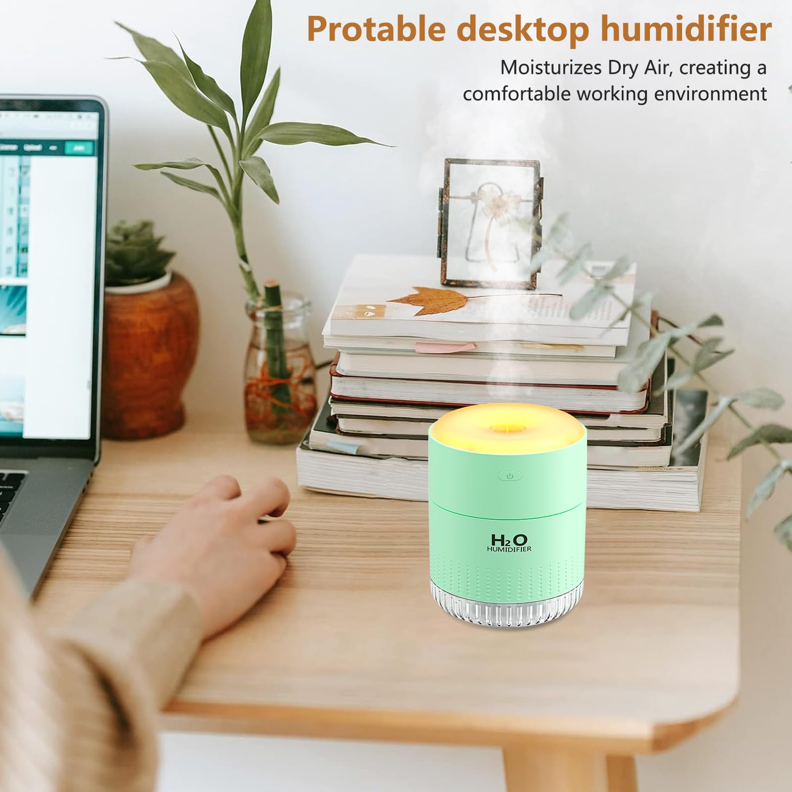 Humidificador Pequeño Ultrasónico con Luz Nocturna y Apagado Automático 2 Modos Silencioso USB (Grün)