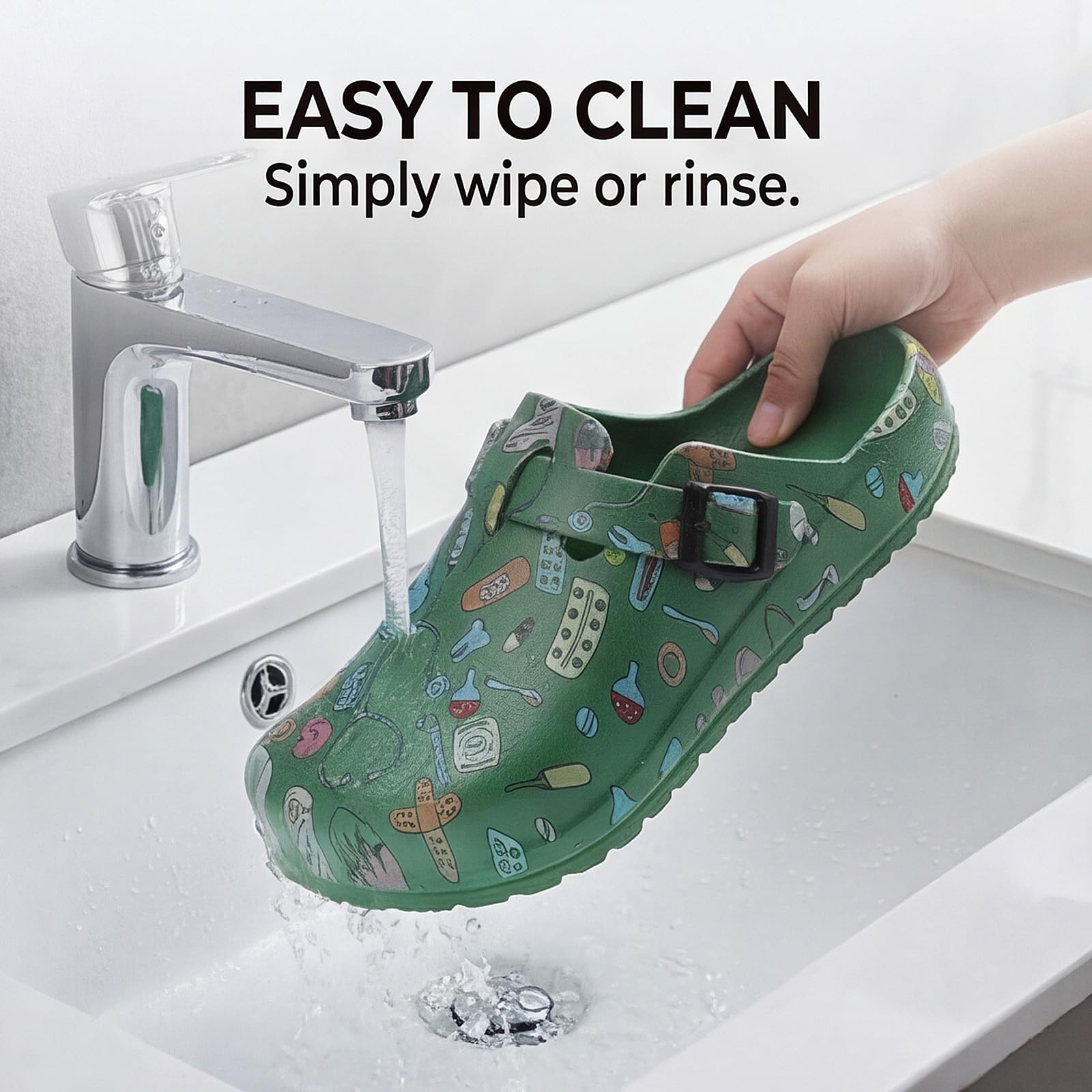 Zuecos de Enfermera con Estampado para Mujer, Zapatos Sanitarios Antideslizantes, Impermeables, Ligeros y Cómodos, Sin Cordones, Ideales para Largos Turnos de Trabajo