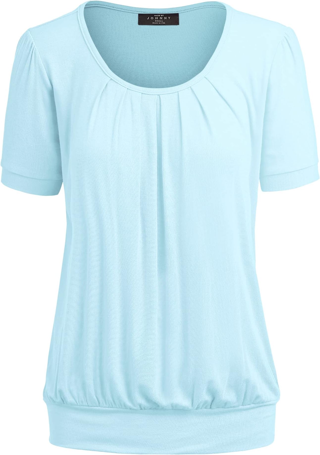 Made By Johnny Women's Scoop Neck Short Sleeve Pleated Front Blouse Tunic Top Plus Size