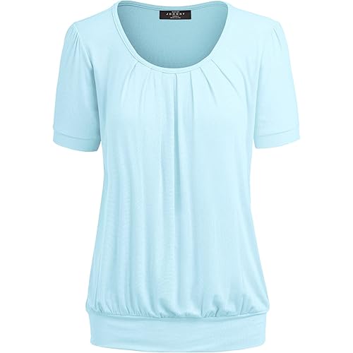 Made By Johnny Women's Scoop Neck Short Sleeve Pleated Front Blouse Tunic Top Plus Size