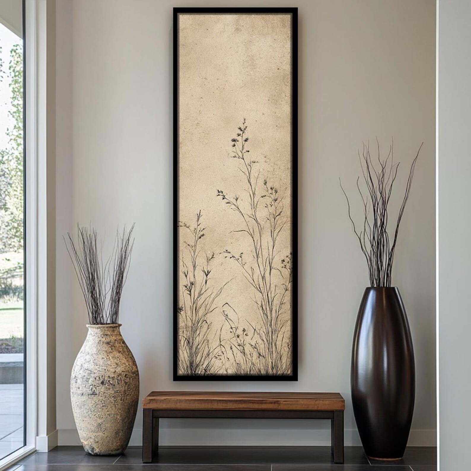 YUSUZHU Nature Art, Botanical Print With Neutral Colors,Vintage Botanical, Long And Narrow Canvas Wall Art For Contemporary Home(55x110cm/Frameless)