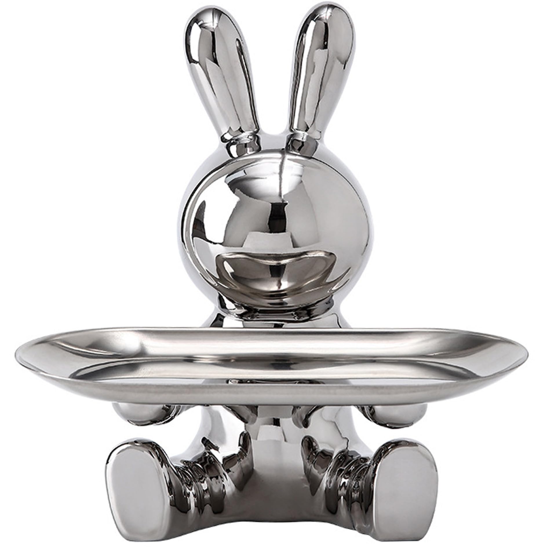 Takingup Key Tray for Entryway Table 7x7.3 Inch Ceramic Rabbit Statue with Tray Ceramic Bunny Statue Candy Dish Rabbit Storage Ornament for office Home Decor Key for Entryway Table