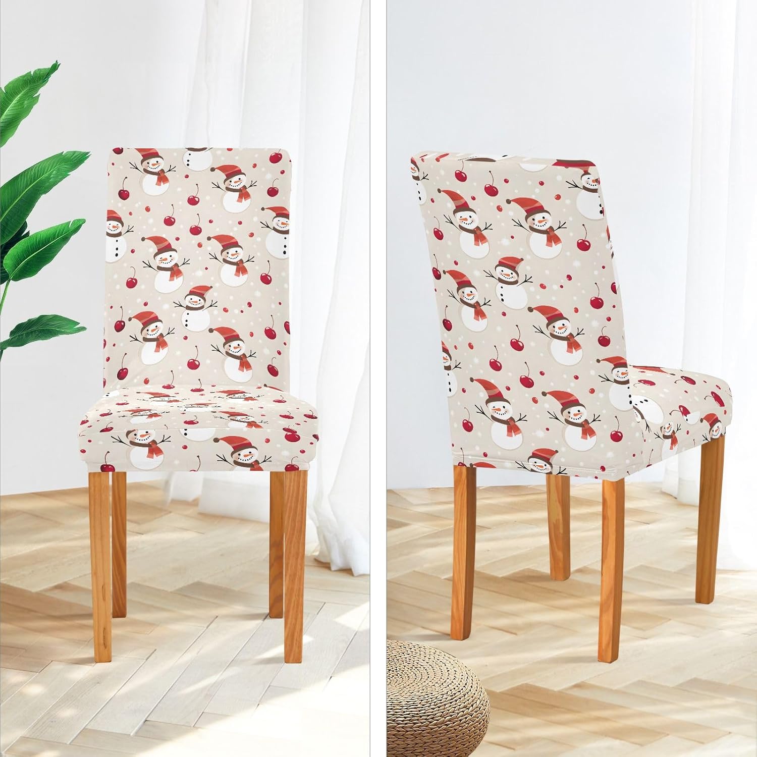 ALAZA Chair Covers for Dining Room, Snowmanred Cherry Pattern Stretch Chair Cover Sets Chair Protector Removable Washable for Ktichen Restaurant Hotel
