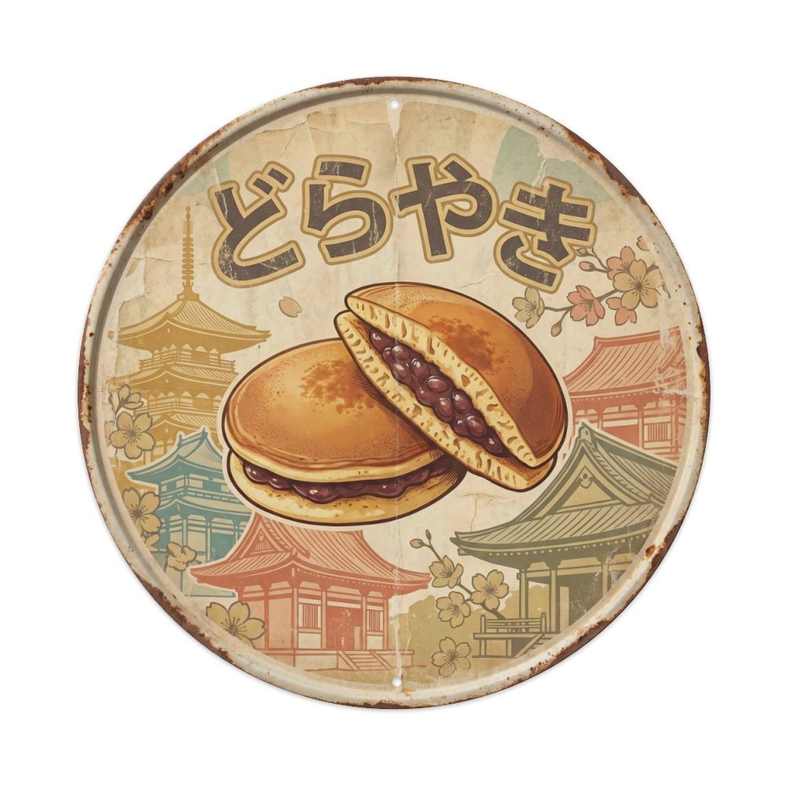 Cxhjca 8X8inch(20X20cm) Dorayaki Japanese Wagashi Cafe Travel Style Dessert Metal Tin Sign
