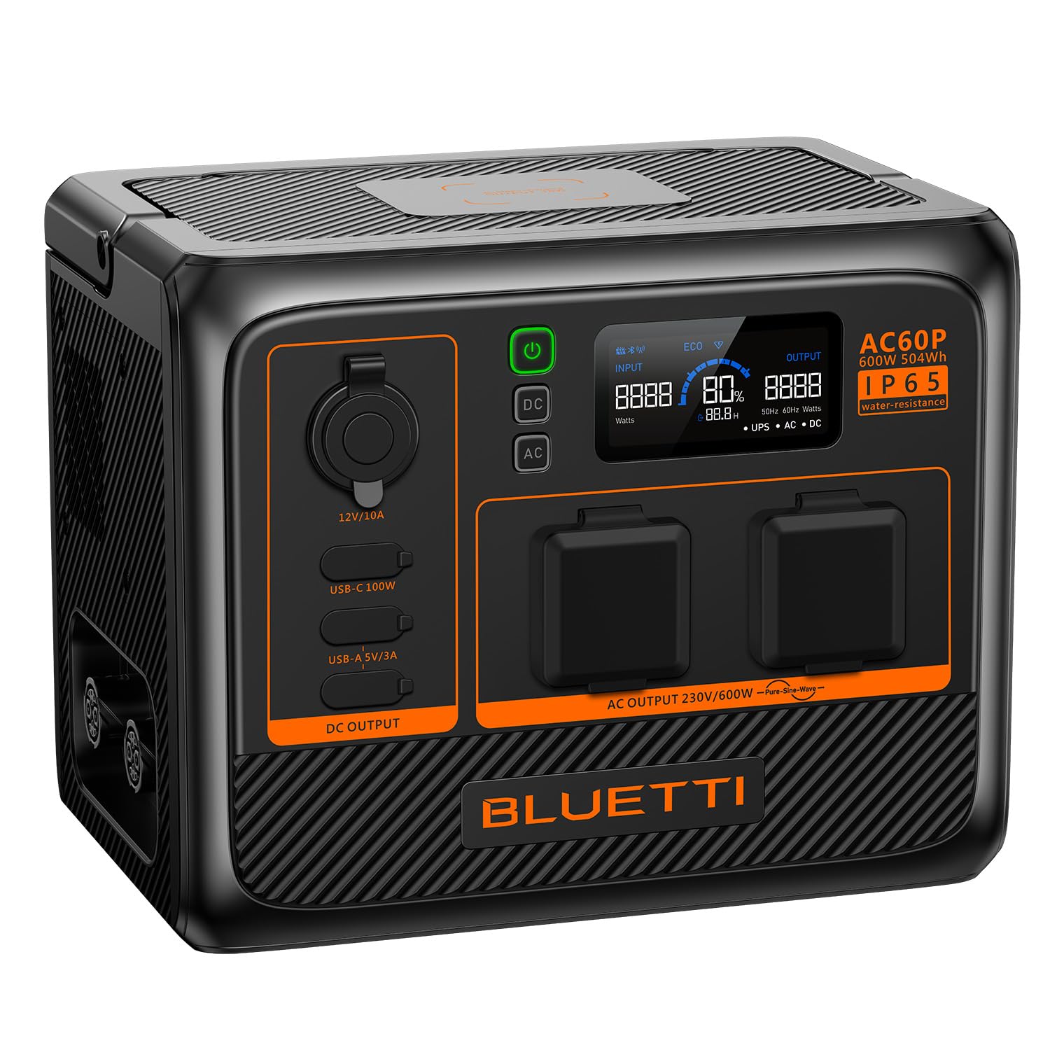 BLUETTI Power Station portatile AC60P, capacità 600 Wh, 1000 W (picco 1200 W), uscite AC, soluzione energetica compatta per viaggiare