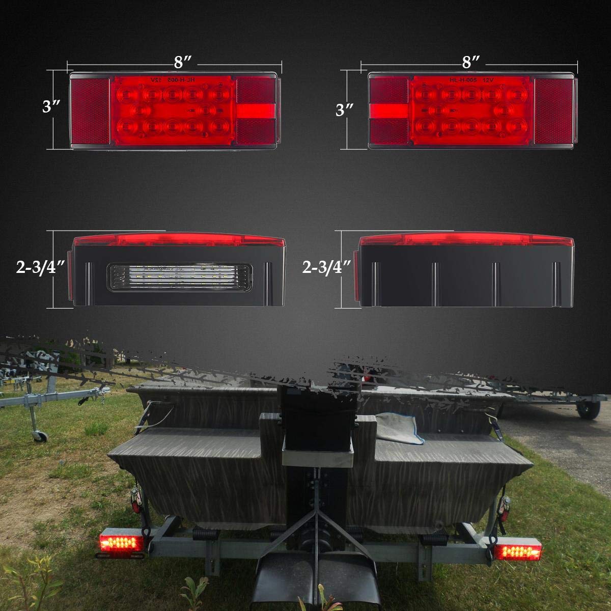 Partsam 12V LED Low Profile Rectangular Trailer Light Kit, Sealed