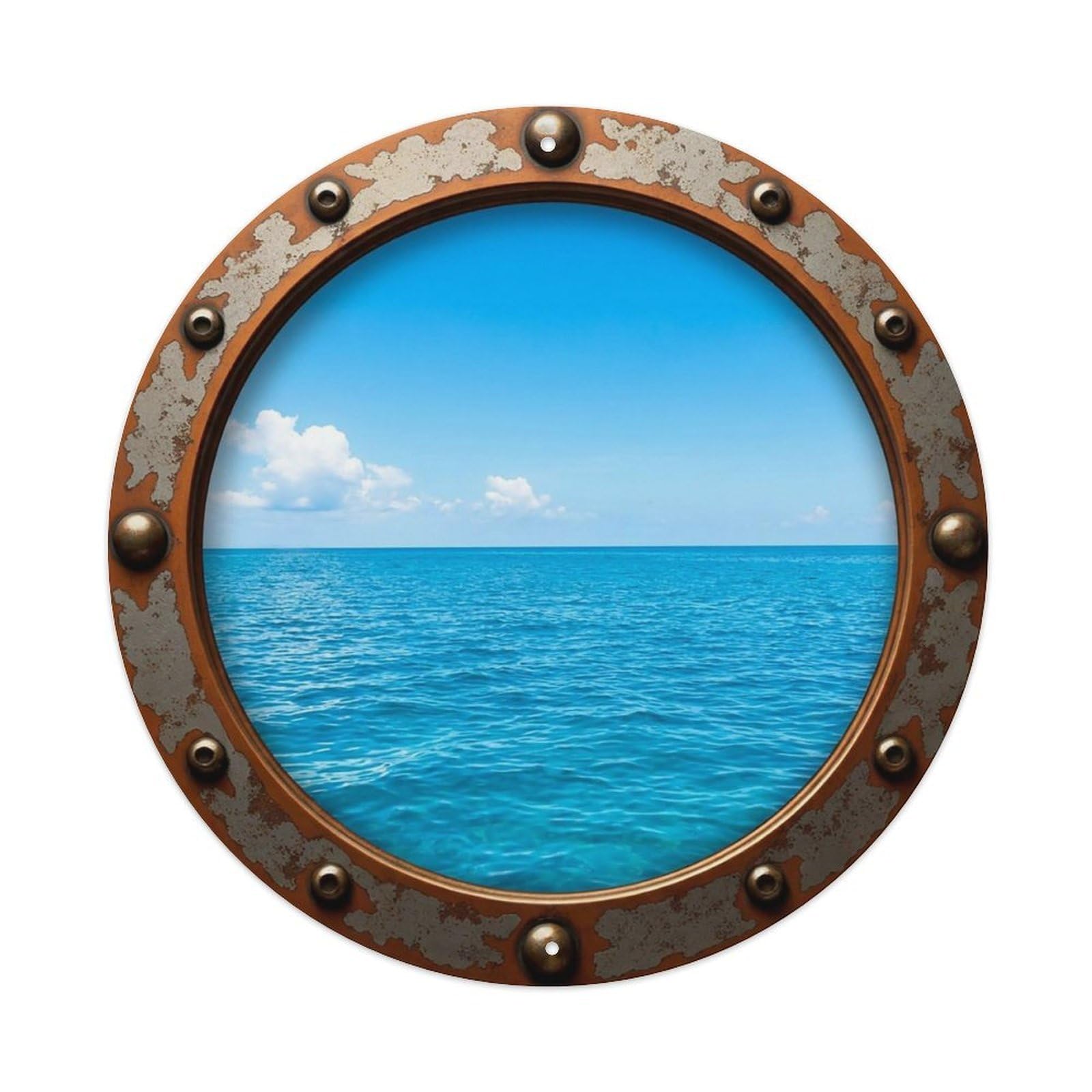 Vintage Porthole Cerulean Waters Nautical Window View Vintage Metal Tin Sign Plaque Wall Decor for Cafe, Club Bar, Office, Garden Metal Poster 8x8Inch