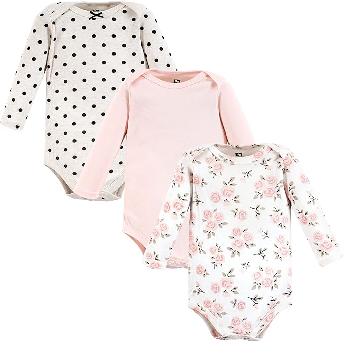 Hudson Baby baby-girls Cotton Long-sleeve Bodysuits 3-pack