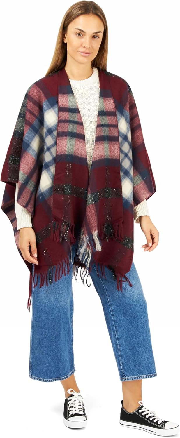 Women's Shawl Wrap Poncho Ruana Cape Cardigan Sweater Open Front for Fall Winter Spring - Image 7