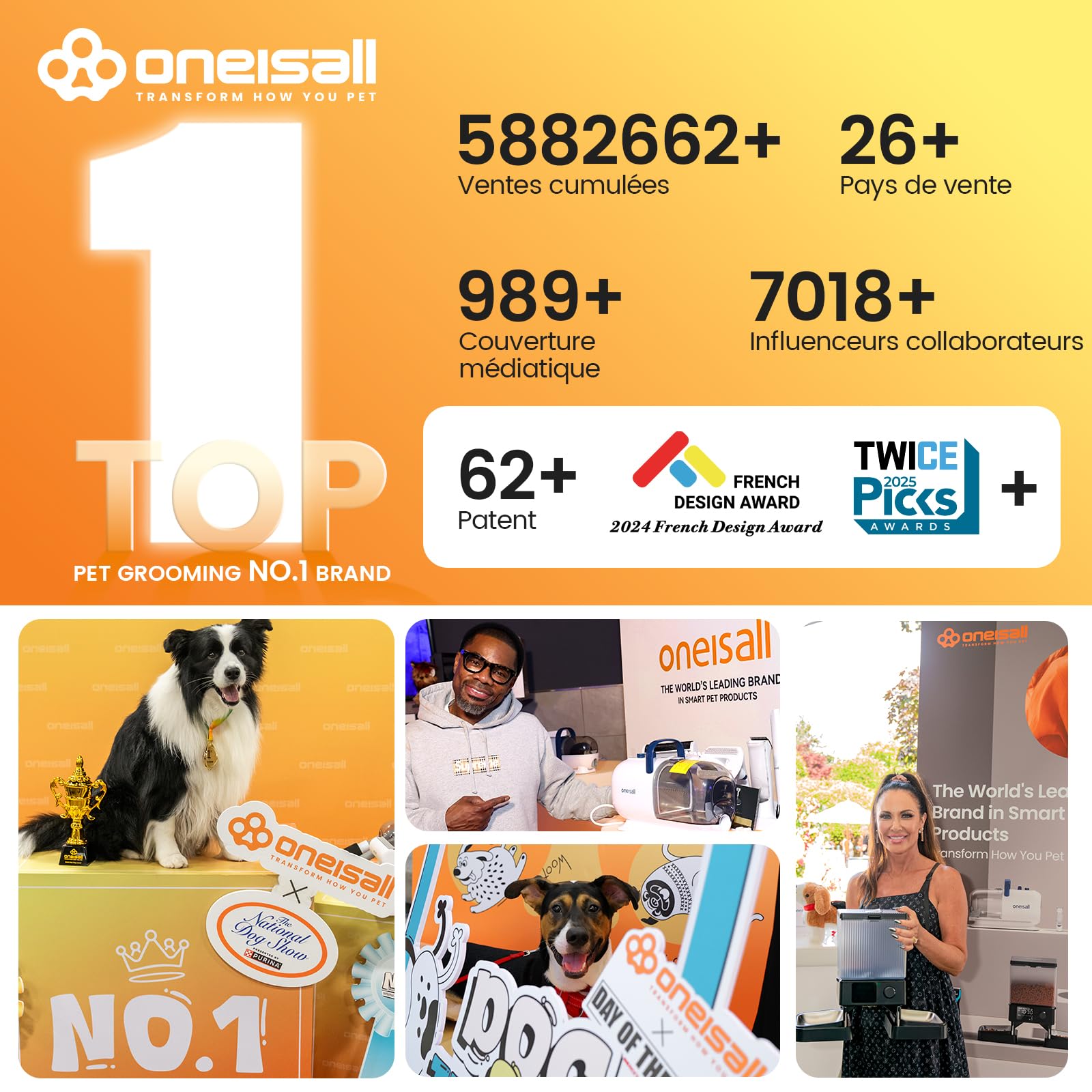 oneisall Tondeuse pour chien avec aspirateur, super puissance d'aspiration 12000 Pa aspire 99,99% de poils d'animaux