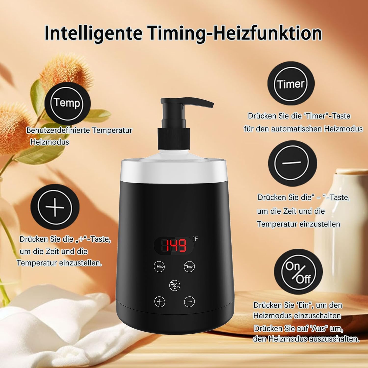 Massageölerhitzer mit zwei Ölflaschenspendern, einem Trichter zum Erhitzen von Massageölen und Lotionen für Heim- und Wellness-Salons