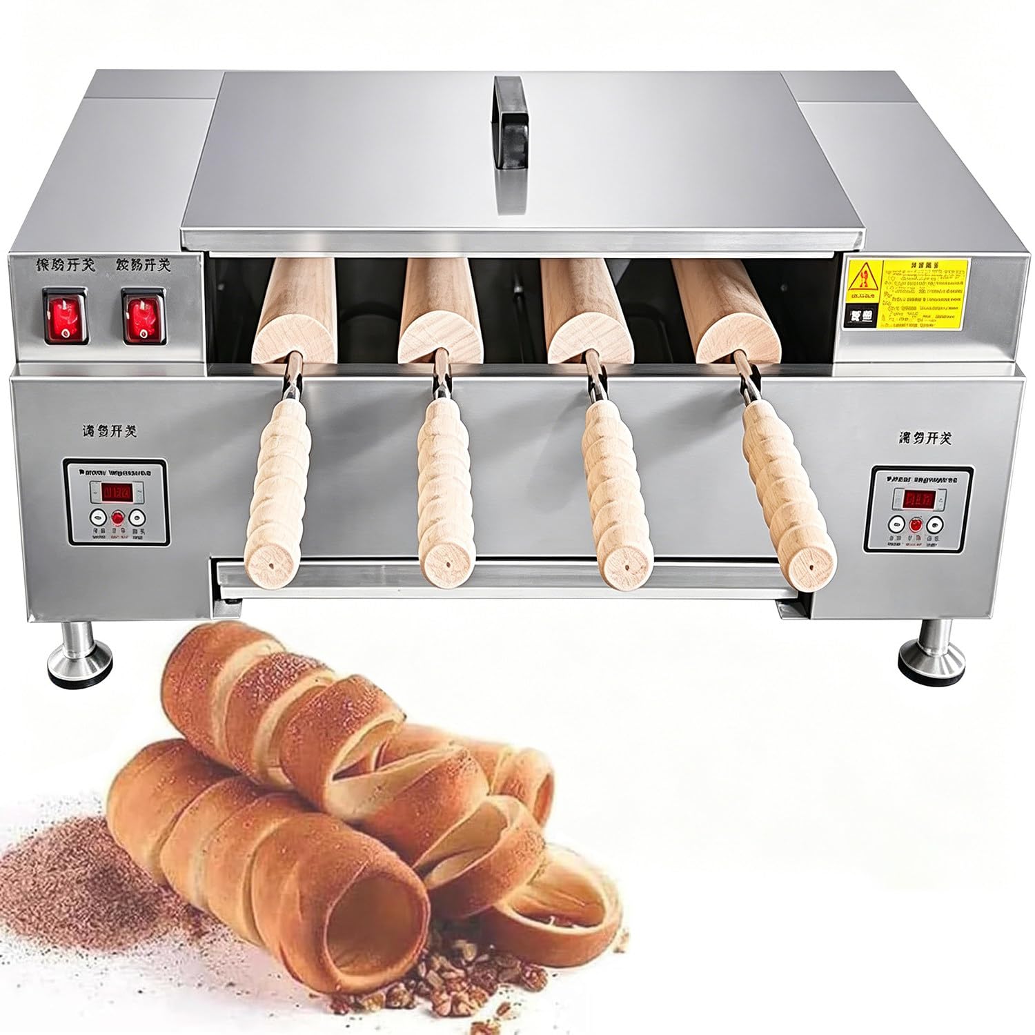 Azcabjie Multifunctional Electric Chimney Cake Maker, 3000W Ice Cream Cone Grill Oven with Adjustable Temp, Commercial Household Chimney Bread Baking Machine Digitaldisplay