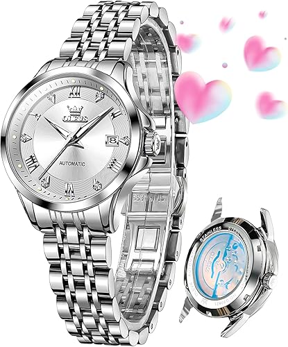 Miniatura 14 de OLEVS - Reloj automático de lujo para mujer con diamantes, fecha, clásico, de cuerda automática, relojes de pulsera luminosos e impermeables