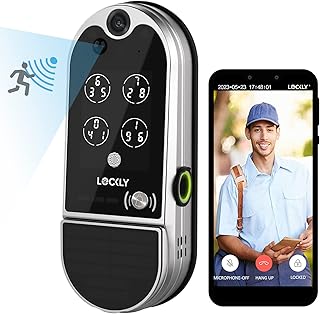 Lockly Vision Elite - WiFi Video Smart Lock with Night Vision Camera, Motion Sensor, Biometric Fingerprint, Voice Control, App Remote Control, Doorbell, Solar Panel, Digital Keypad, Satin Nickel