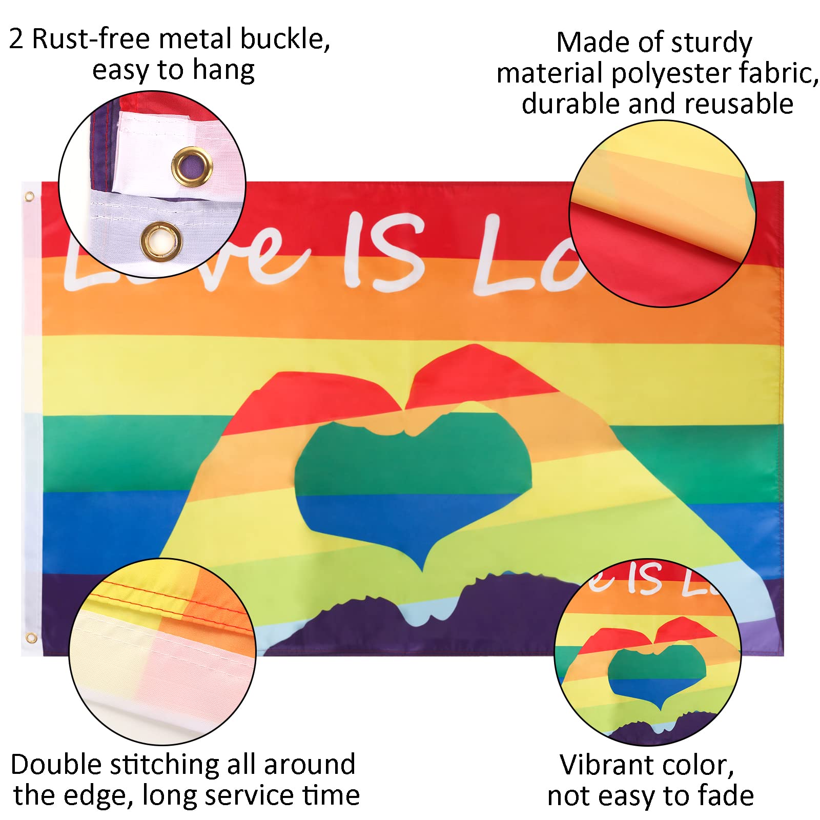 GORVELL 5ft x 3ft Pride Flag, Love is Love LGBT LGBTQ Pride Bunting ...