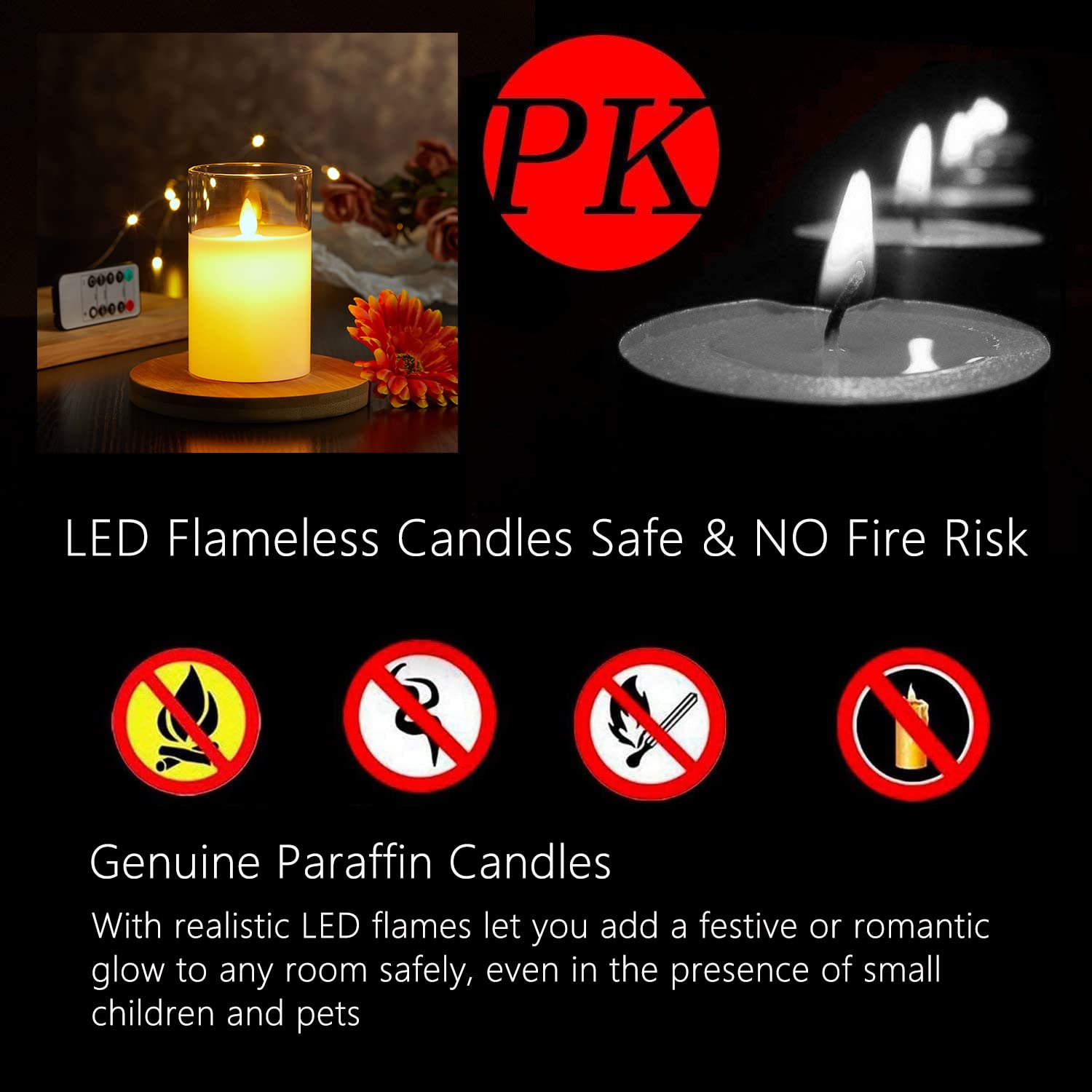 Candele LED 2 pezzi, Flickering Flameless Candele, Candele a Batteria with Glass con Telecomando a 10 Tasti, Realizzato in Vera Paraffina,con Funzione Timer 24 Ore per Decorazione, Festa-15cm Marrone