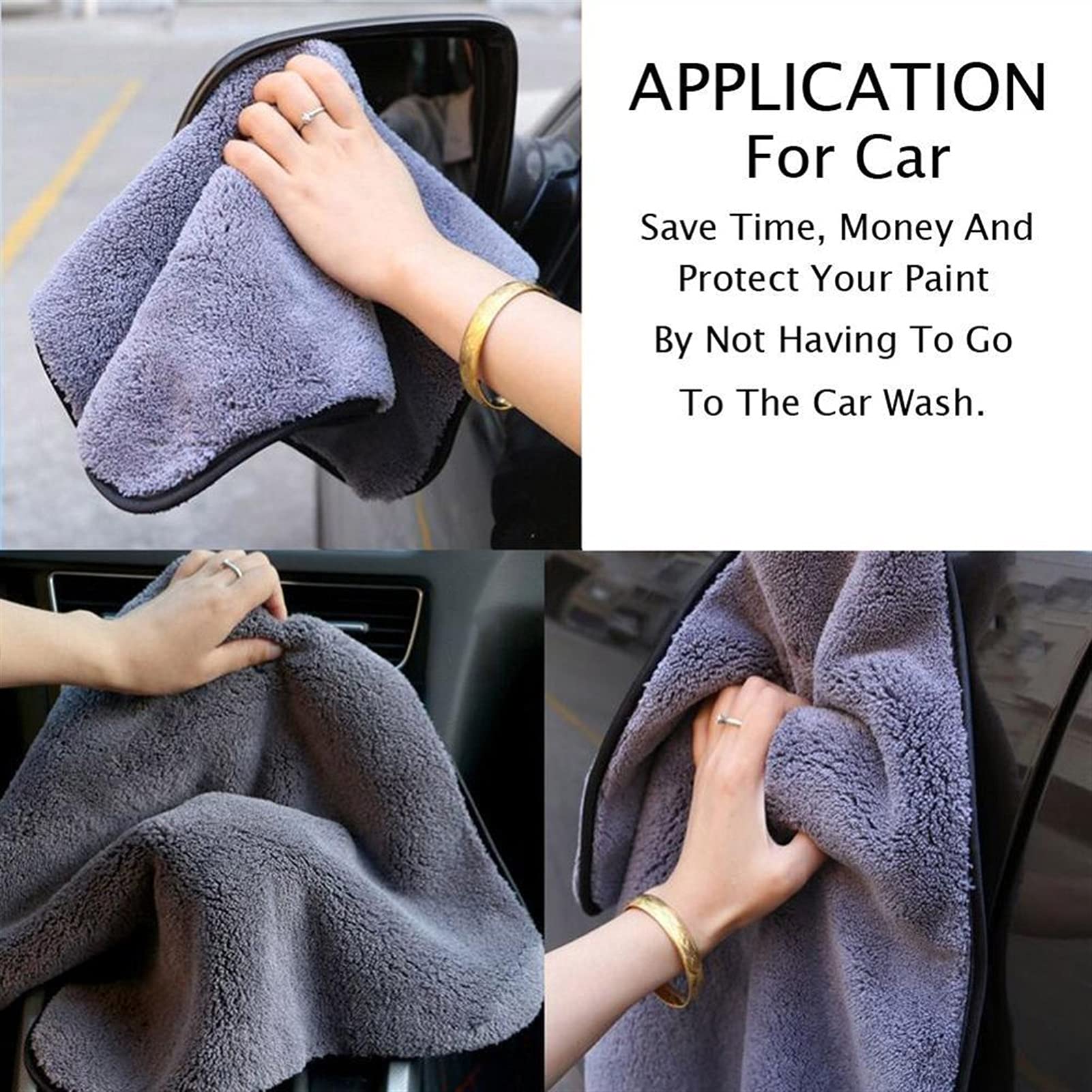 3pcs/set Car Wash 1200G.SM Car Detailing Toalla de microfibra Limpieza de autos Secado Grueso Lavado de autos Trapo para el cuidado de la cocina del automóvil Paño (Color : Grey, Material : Coral Fl