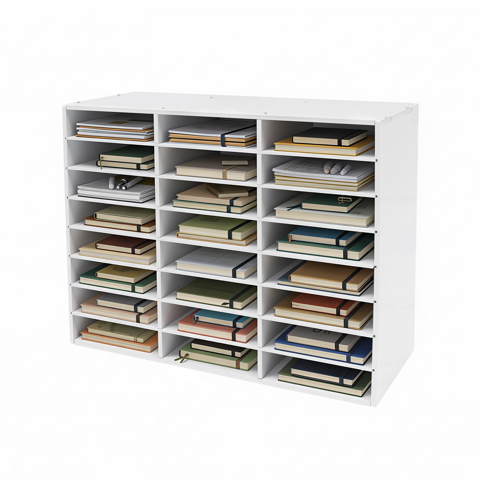 Vonvver Black/White 24 Compartment Literature Organizer, Heavy Duty Desk Paper Storage Organizer With Removable Partitions, 176 Lbs Capacity, Modern Office Mailbox & Document Sorter (24 Compartment, White)