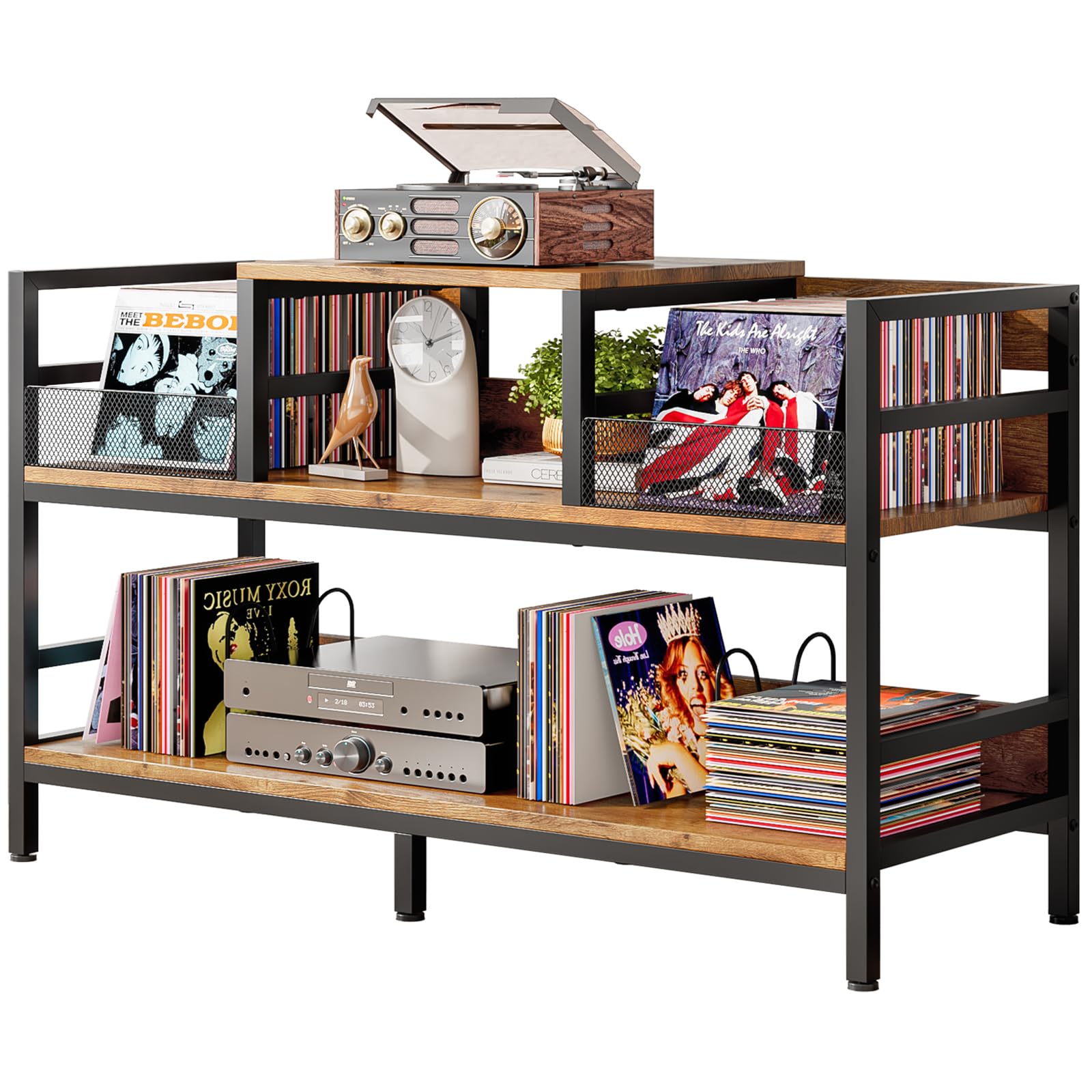 KZOBYD Supporto per giradischi, ripiano per dischi in vinile con ripiano, 3 livelli, supporto per piatti da tavolo con contenitore in vinile per fino a 350 album, supporto per giradischi per soggiorno