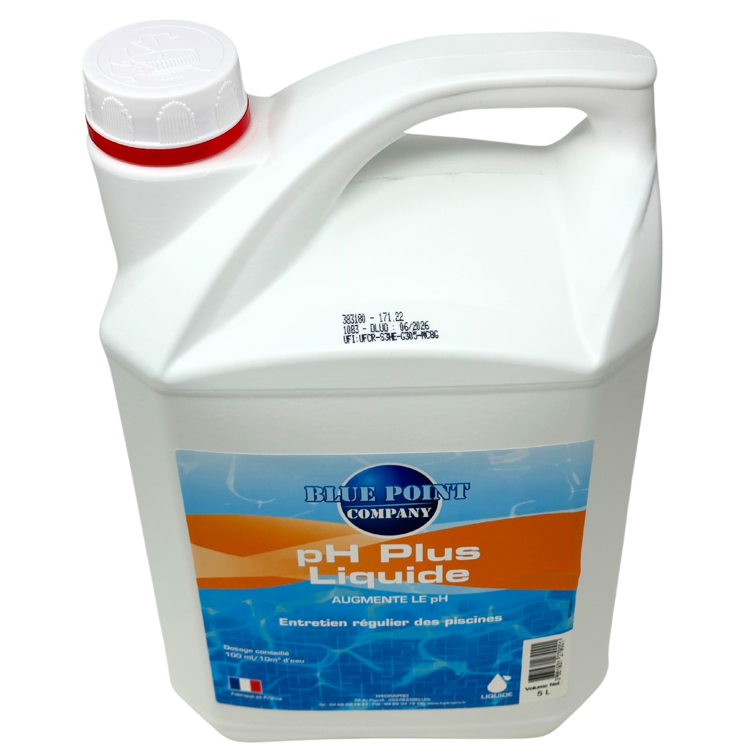 Ph Plus Piscine – Traitement Ph pour Piscine/Ph+ Liquide 5L– Permet d’Augmenter Rapidement Le Ph de l’Eau/Produit Fabriqué en France