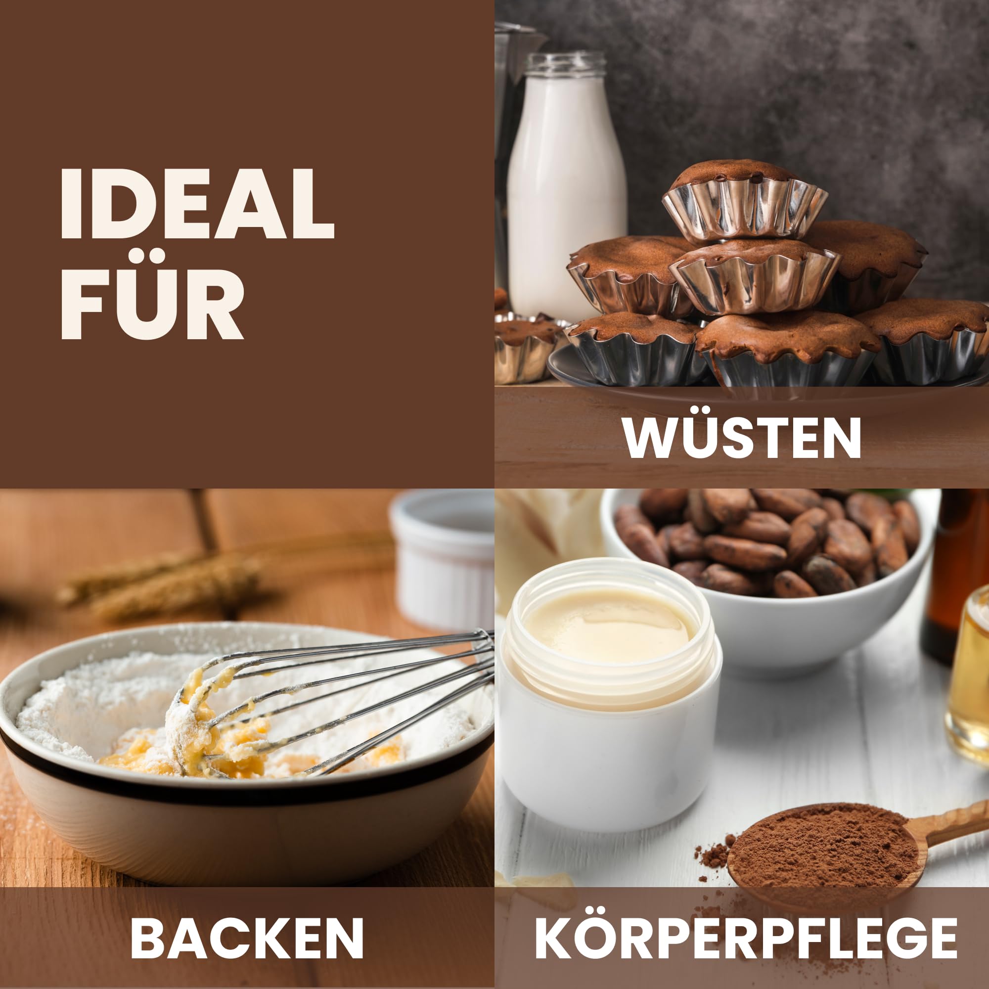 FOODIN Kakaobutter 750g, Bio-Kakaobutter für Kosmetik, süß duftend für Hautpflege, Backen & Kochen, ideal für Rezeptbedürfnisse