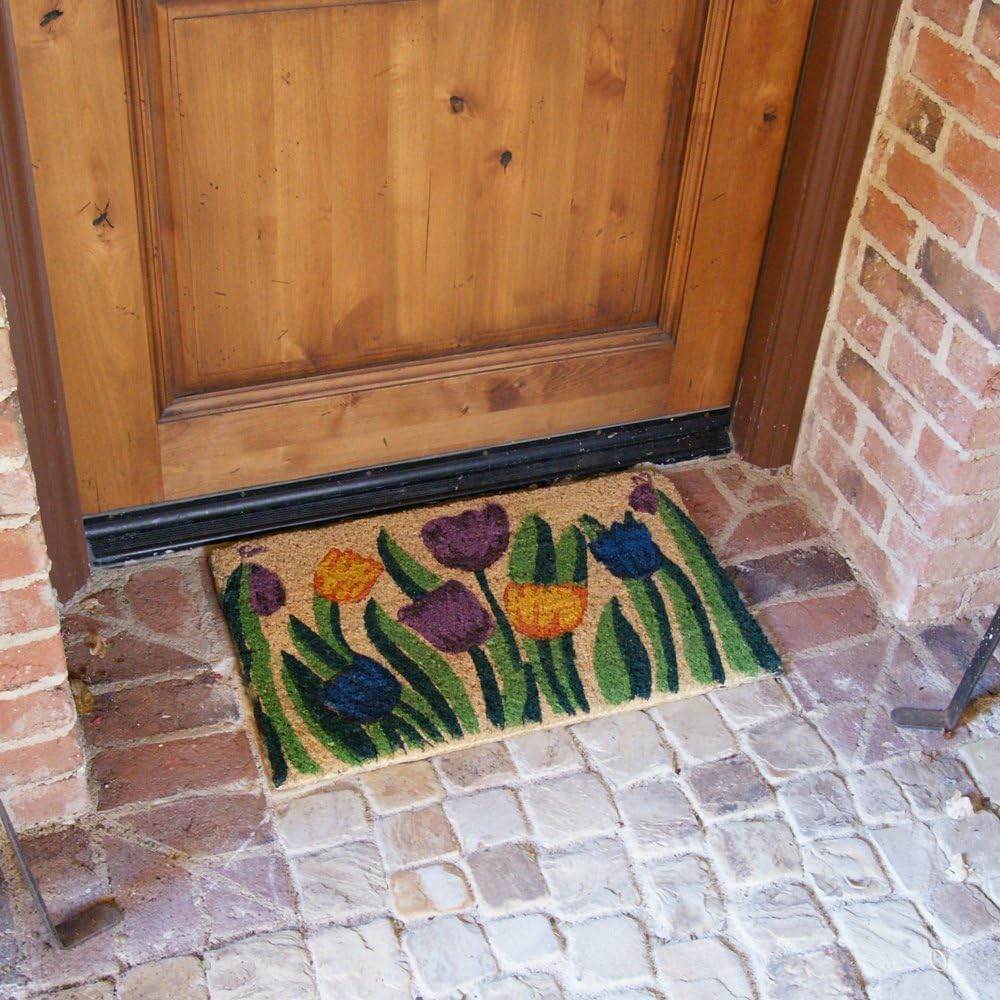 Rubber-Cal "Tulip Garden Decorative Coir Outdoor Front Doormat, 18 x 30-Inch